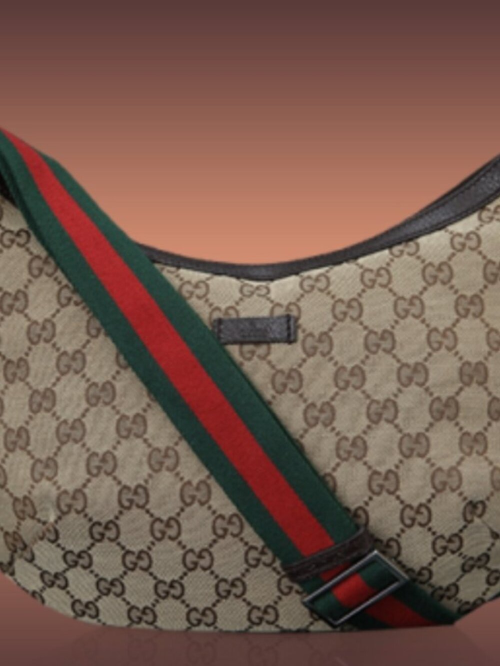 Authentic Gucci GG Monogram Web Strap Hobo Crossbody Bag